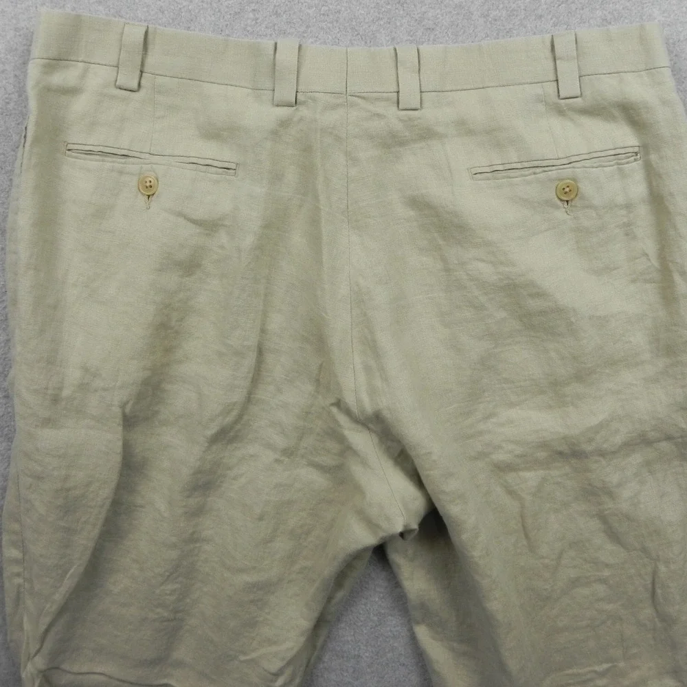 Calvin Klein Linen Pants Mens 38 Pleated Straight Leg Khaki Beige Dress Trousers